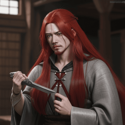 AI generated: Eris greyrat, red hair, long hair, medieval clothing, angry, moving hair, hair clipper, mushoku tens...