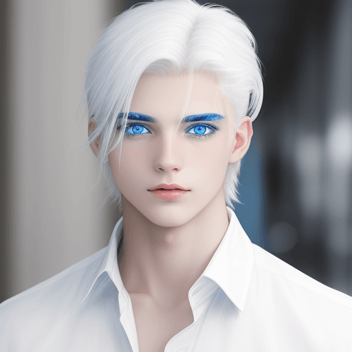 AI generated: A young guy with white hair and deep blue eyes