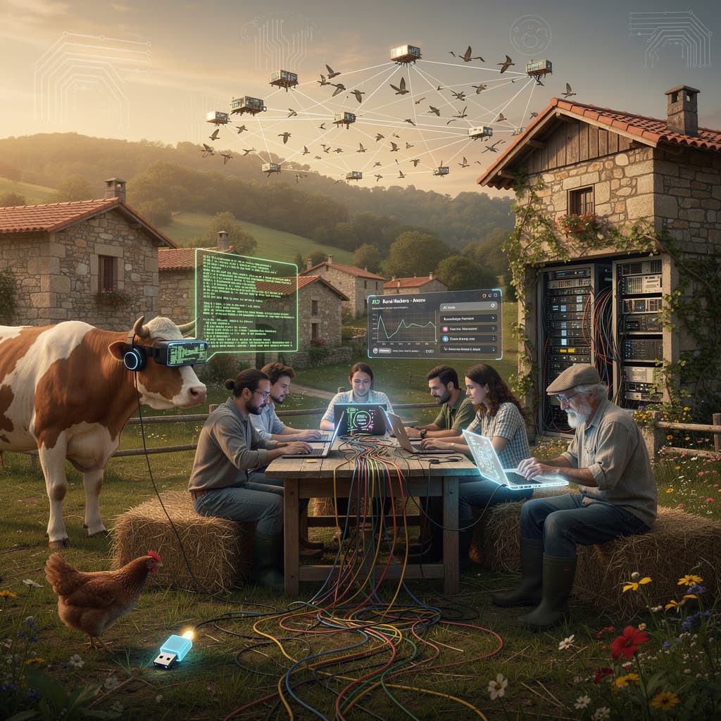 AI generated: Create the most absurd image you can imagine about Rural hackers which is a project that I am partic...