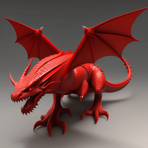 AI generated: red dragon, 3d, stylized