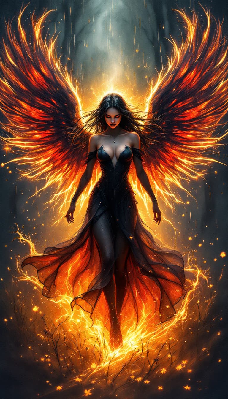 AI generated: ((("DARK PHOENIX")))Dark Fantasy steampunk character font text, page sketch, hand-painted, descripti...