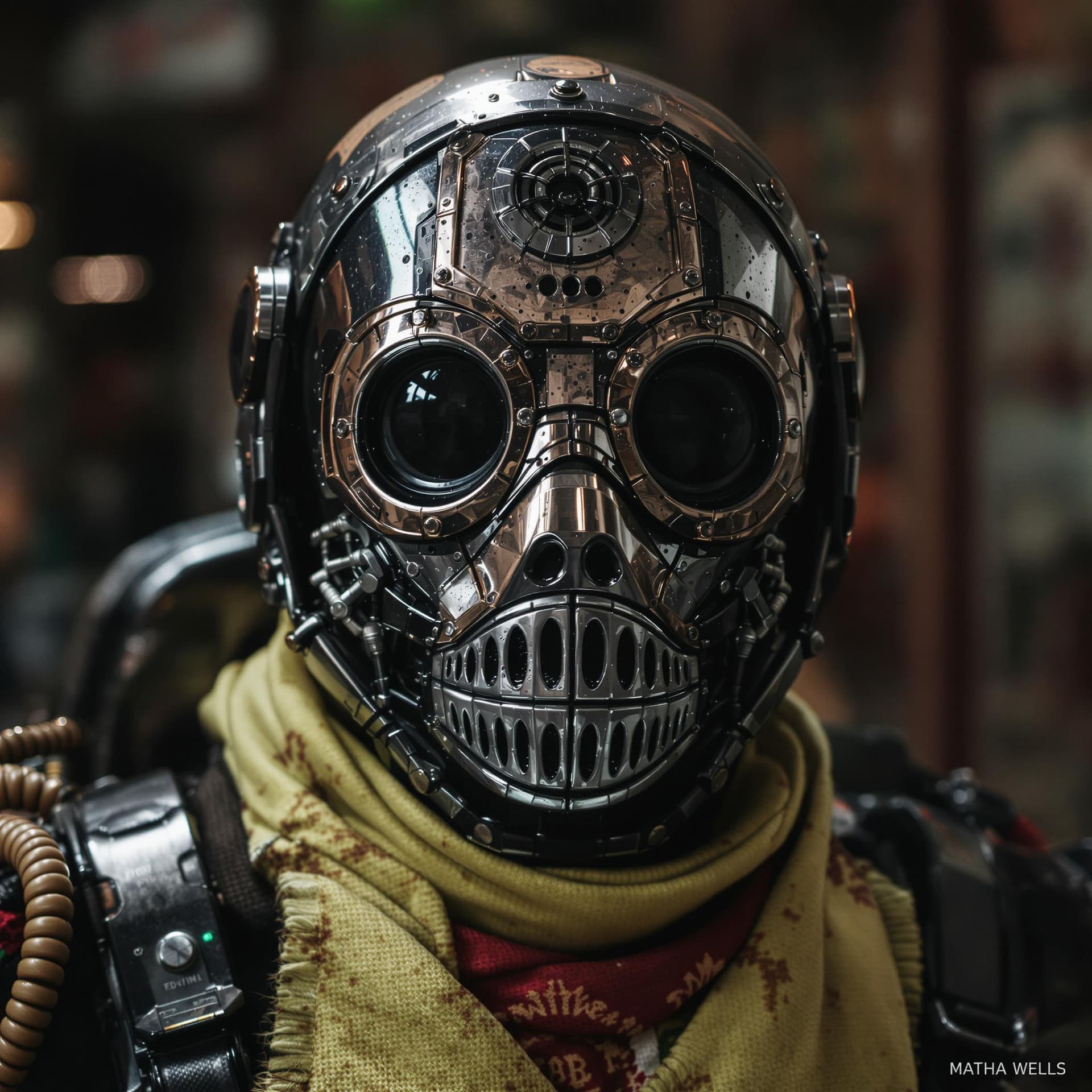 AI generated: Hyperdetailed photo, Mid Shot Photo, murderbot by matha wells, Tom Nook from Animal Crossing, (human...