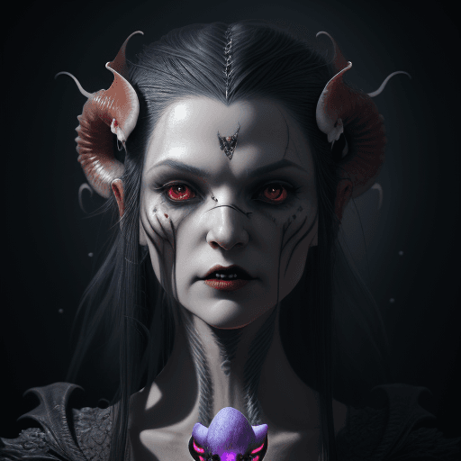 AI generated: Vampire close-up portrait ribcagel. Vampire head, nautilus, orchid, skull, betta fish, bioluminiscen...