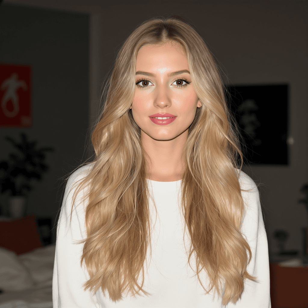 AI generated: a very tall, skinny, blonde, beautiful, young Iranian girl with long waist height hair, in the style...