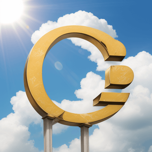 AI generated: logo of a euro symbol over a sunshine with small cloud at the bottom