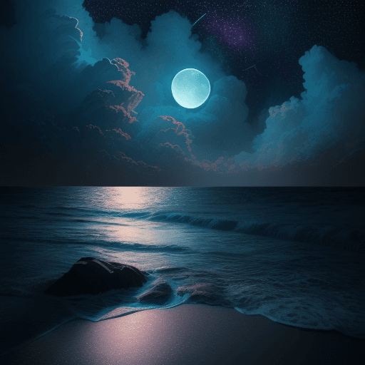 AI generated: neon light art, in the dark of night,  moonlit seas, clouds, moon, stars, colorful, detailed, 4k, ul...