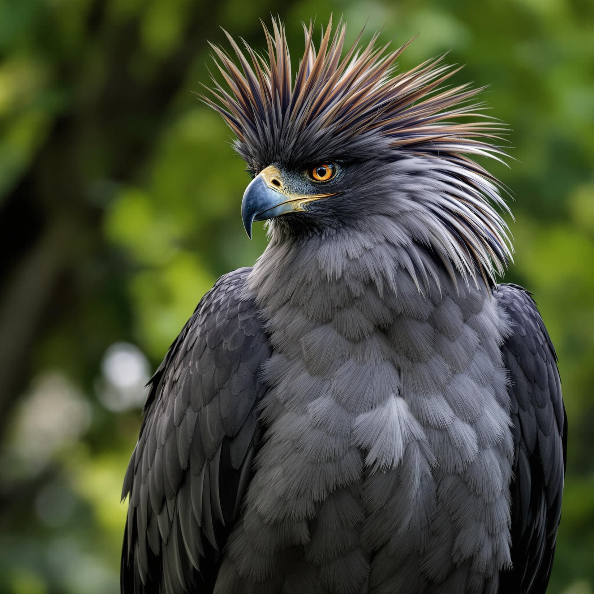 AI generated: The image captures a regal and striking bird, likely a type of large raptor or eagle, perching on a ...