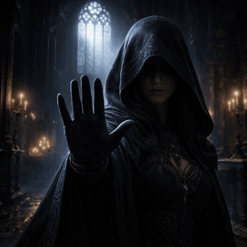 AI generated: 3d 8k hyper-realistic fantasy. a black church. a faint moonlight comes in through a high stained gla...