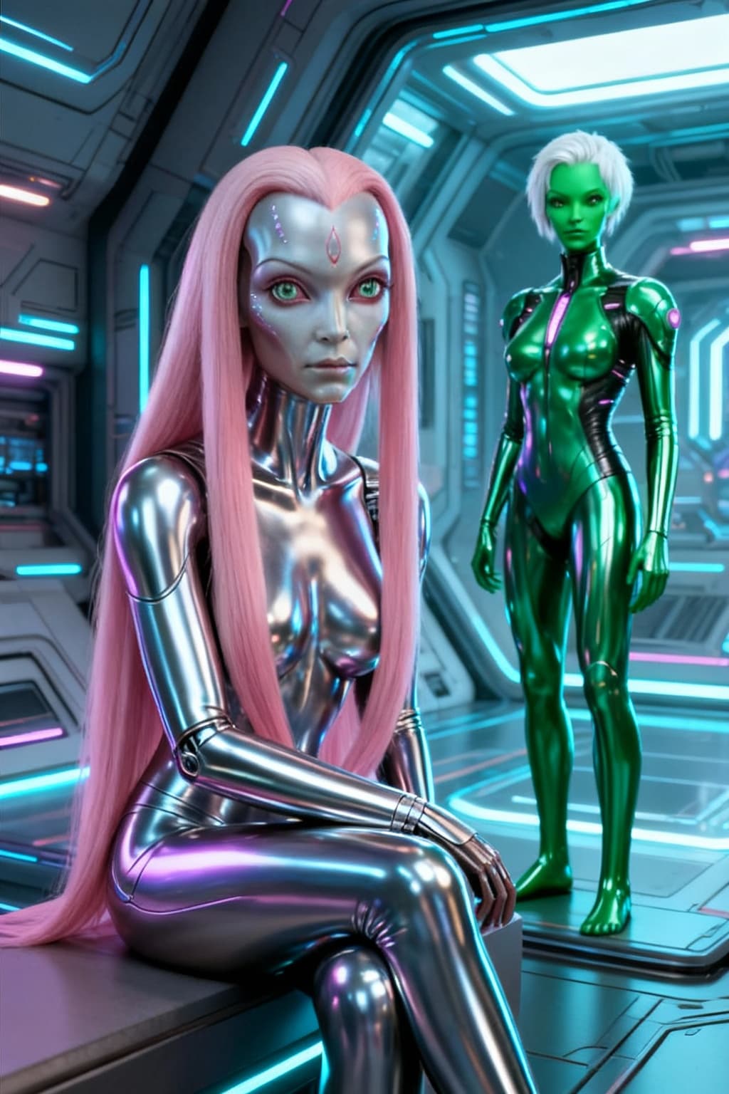 AI generated: Alter metalistic symmetry. Close all seams and open joints with a smooth metallic skin-line covering...