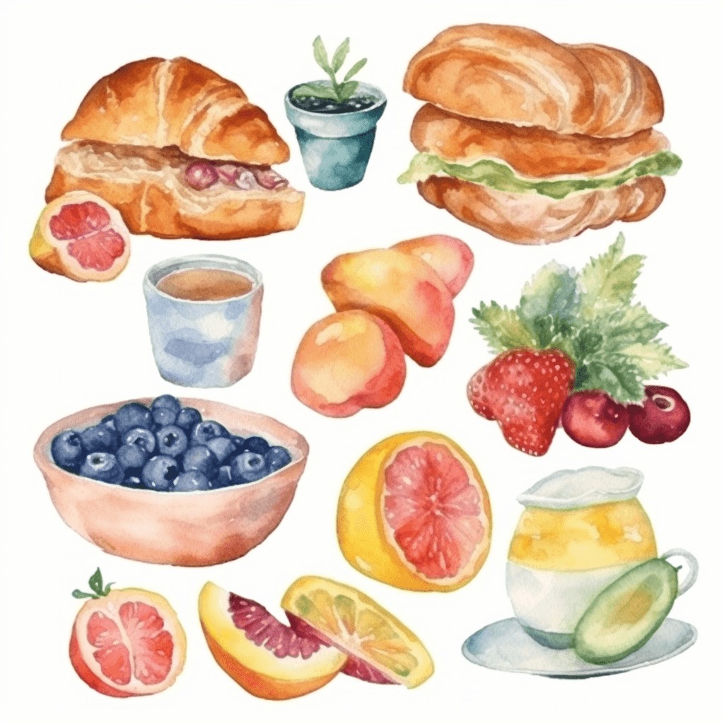 AI generated: watercolor food clip art, isolated on white background --no shadows --q 2 --v 5
