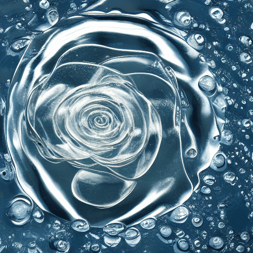 AI generated: Water shape in the shape of a rose, crystal clear, very creative, flower-like liquid, each petal is ...