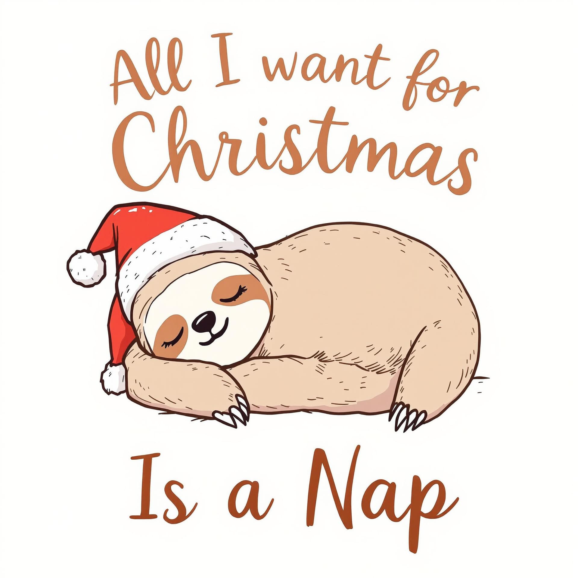 AI generated: A sloth, positioned in the center of the image, is wearing a Santa hat. The sloth is light brownish-...