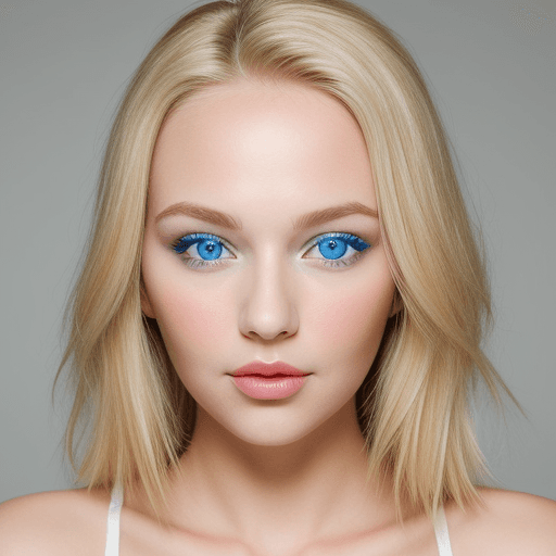 AI generated: blonde woman with heart-shaped face, blue eyes.