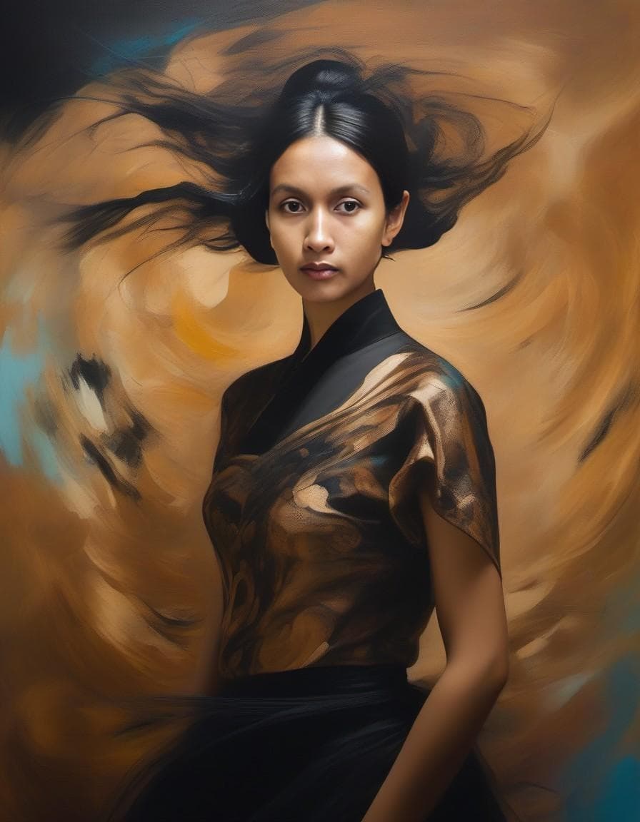 AI generated: surrealist painting of an Asian female ballet dancer, in the style of Salvador Dali, psychedelic, su...