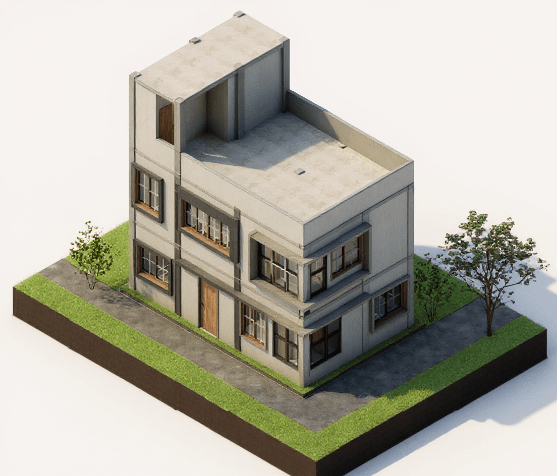 AI generated: Realistic isometric 3D architectural render.