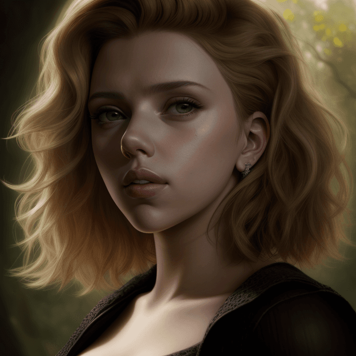 AI generated: Girl - Scarlett Johansson - portrait - photo
daylight - tree -Rembrandt Light