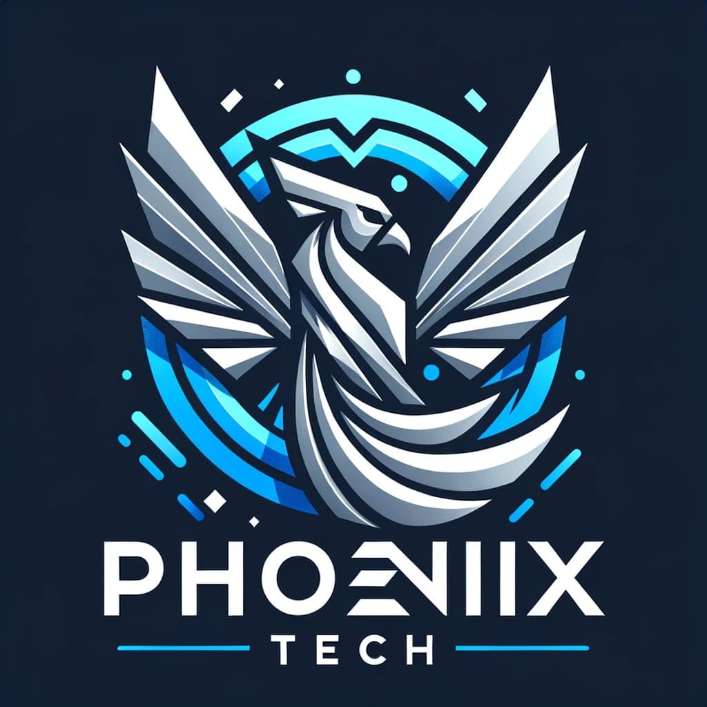 AI generated: Logo uniting geometric patterns and phoenix symbolism, representing a tech startup, using colors met...