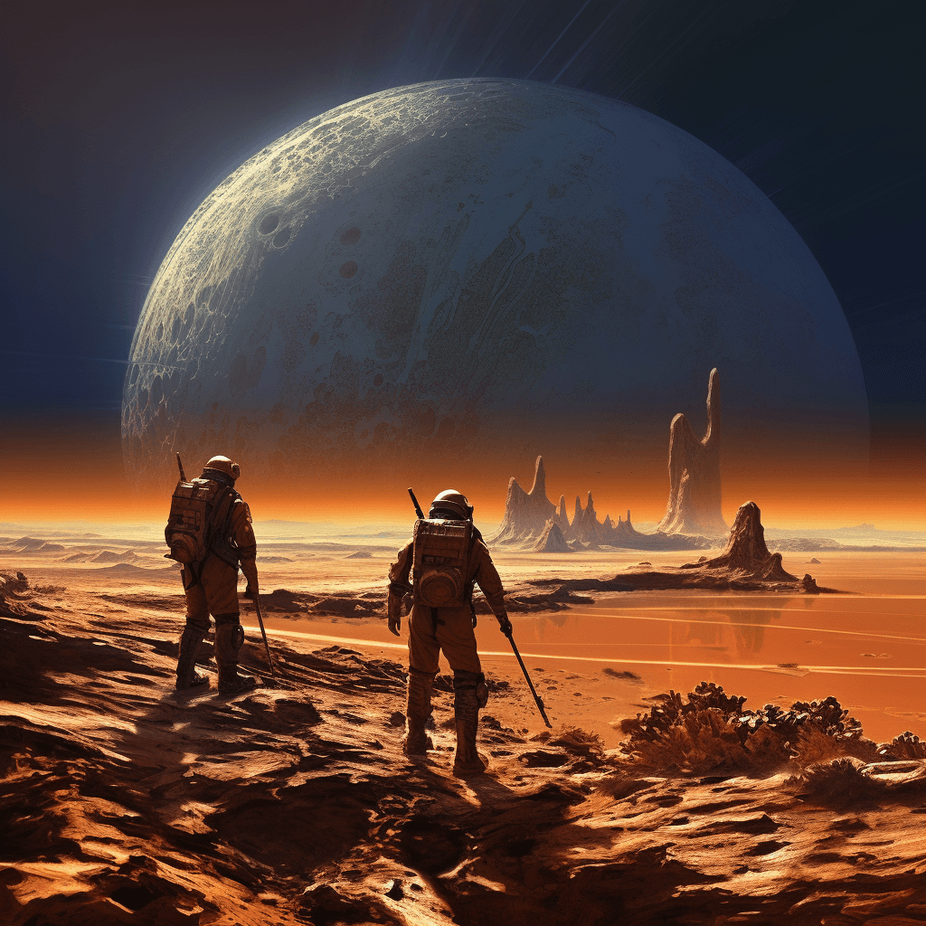 AI generated: explorers, alien planet