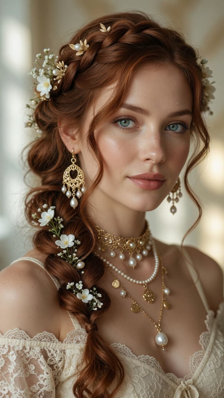 AI generated: Ultra-realistic fashion magazine portrait photograph of a stunning young woman with flawless fair sk...
