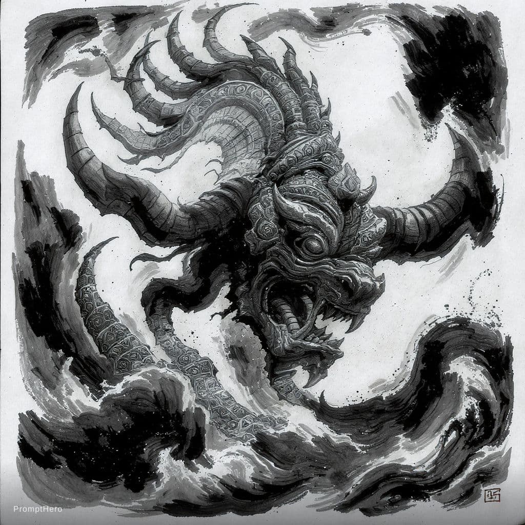 AI generated: Sundanese black brush painting,in the style of SEMAR FROM WAYANG GOLEK