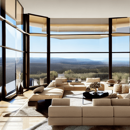AI generated: Photorealistic image of a stunning living room, designed to create an inviting and luxurious atmosph...