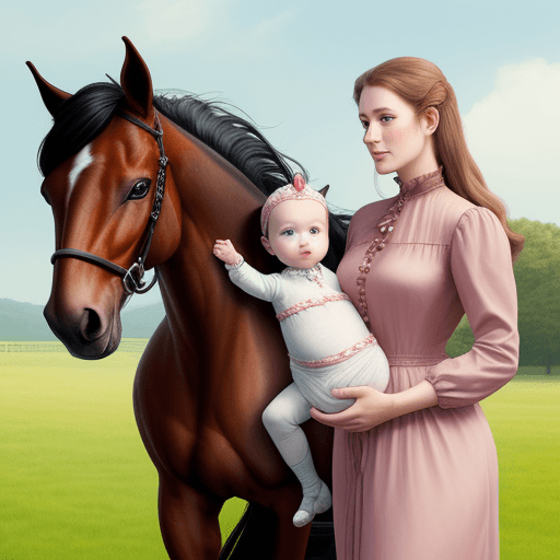 AI generated: lady woman with horse and baby horse