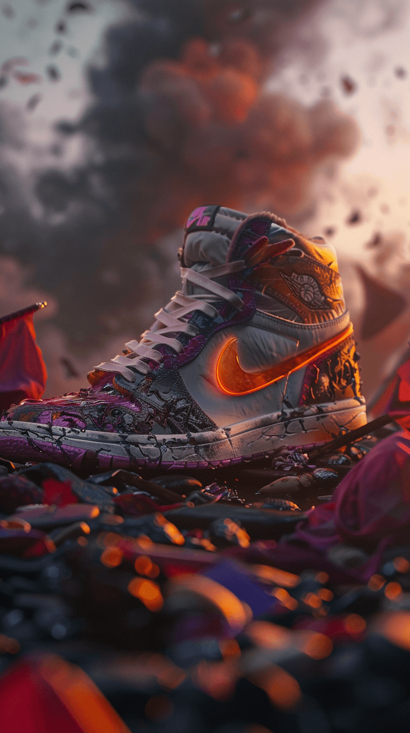 AI generated: sneakers in the style of Nike Airs made of dried fruit, futuristic solar-punk, high detail, bright c...