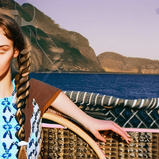 AI generated: A hippie woman with beautifully braided hair. naturally cute. portrait photo by the sea, dynamic pos...