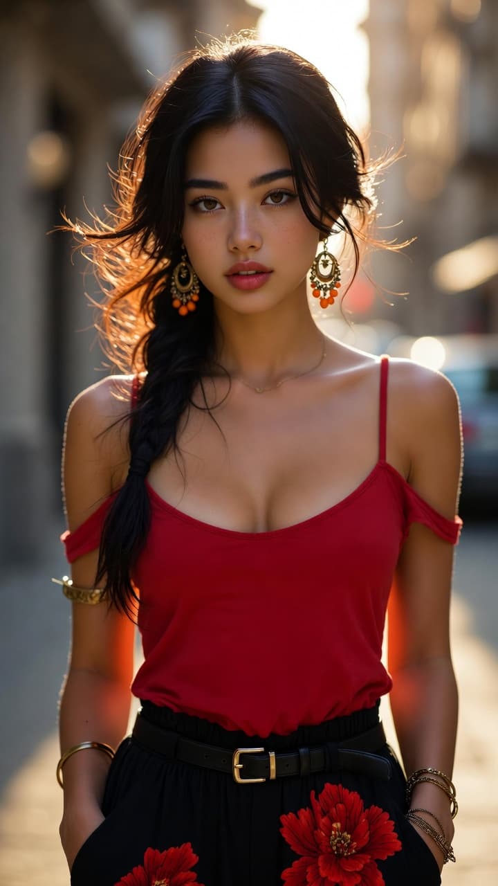 AI generated: A stunning ultra-realistic photograph of a beautiful Eastern European athletic 20 year old woman sta...