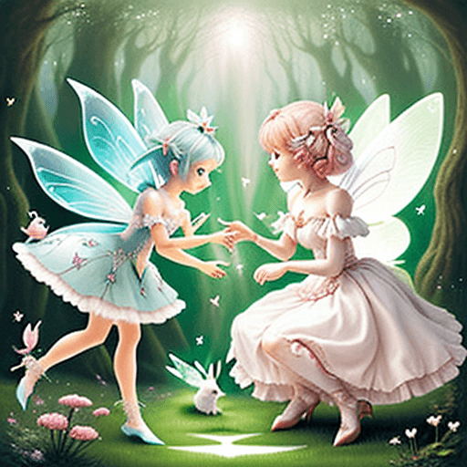 AI generated: a puzzled fairy touching a white rabbit

