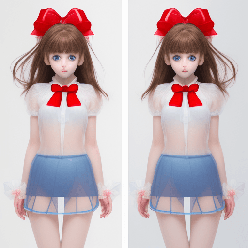 AI generated: Hyper realistic, young, shy, female transparent plastic miniskirt model, brown hair, l, medium hair,...