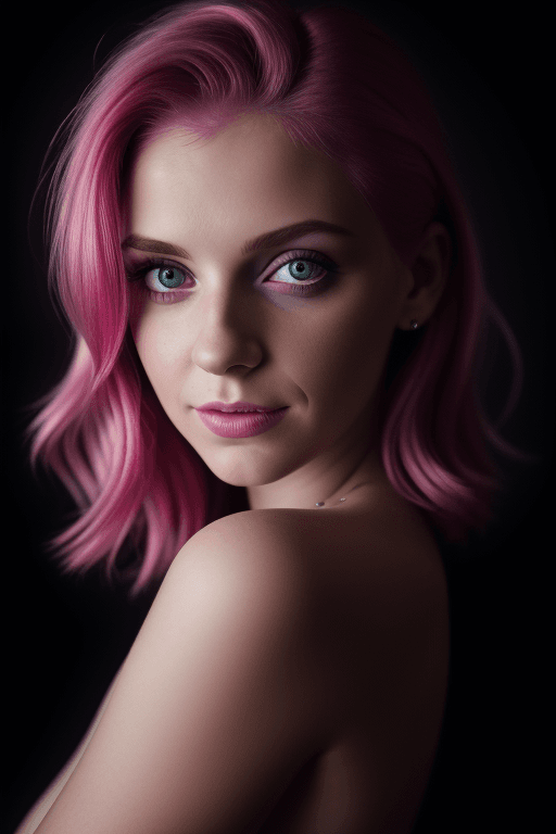 AI generated: Portrait of a pretty young woman with magenta-lite pink hair, film grain, high quality, studio shoot...