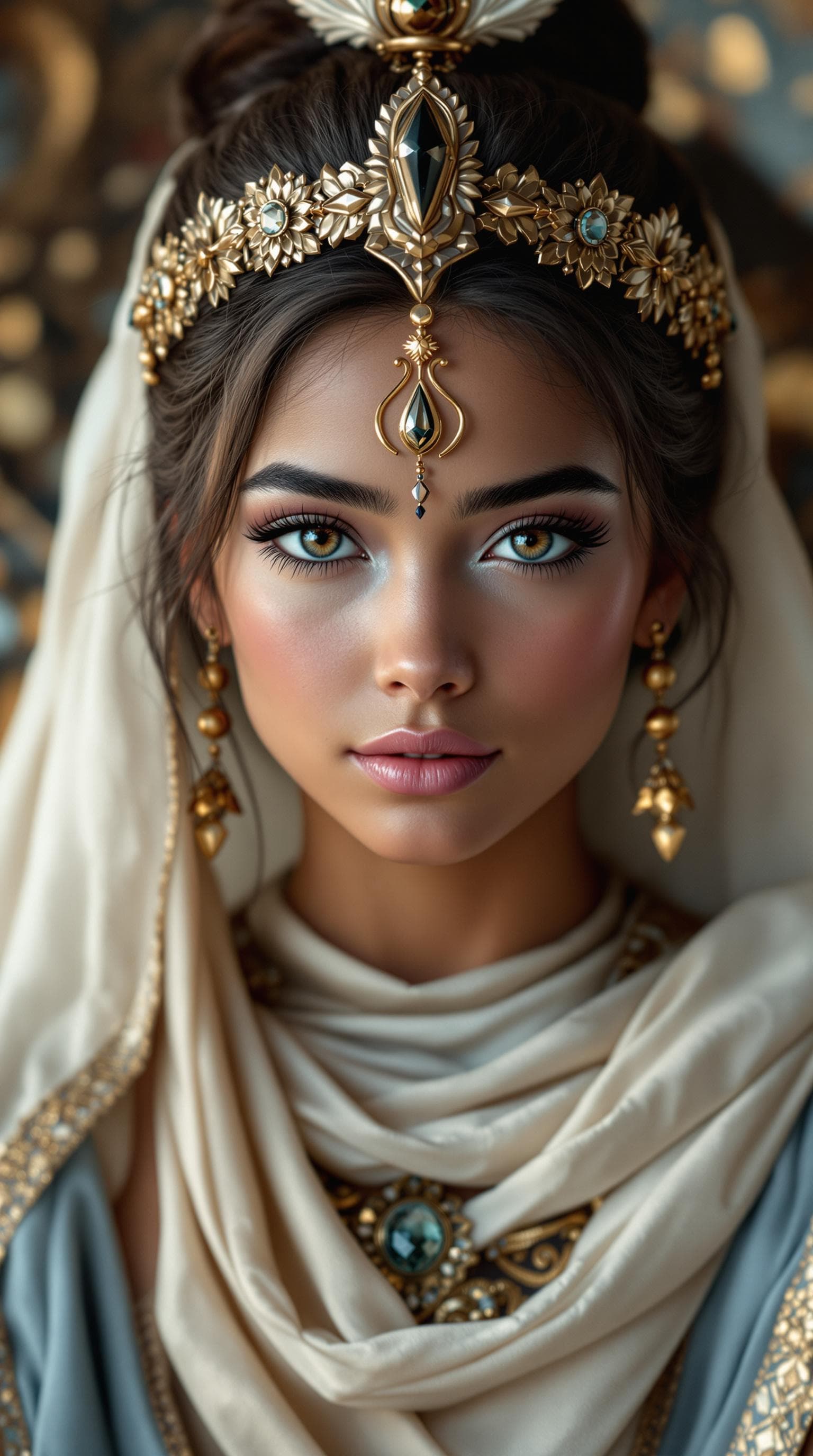 AI generated: A professional photograph captures the most beautiful girl in the world, a Persian queen fourth-grad...