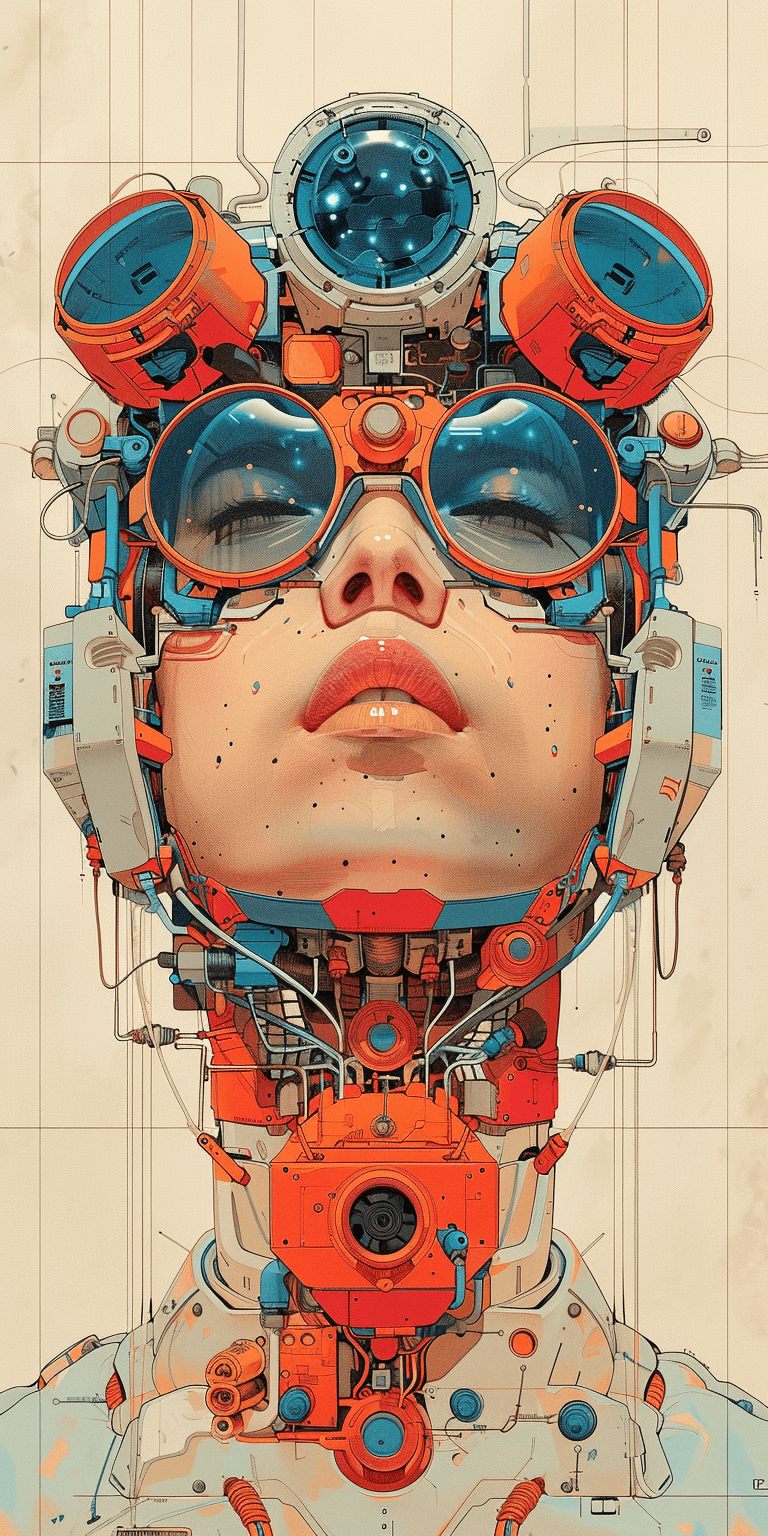 AI generated: an abstract head with animallike features, in the style of futuristic cyberpunk, james jean, light b...