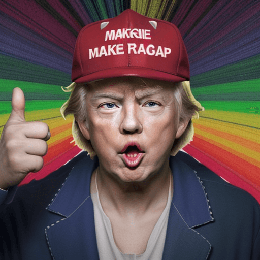 AI generated: donald trump  on a psychedelic trip with an open mouth and glowing eyes, with the make america great...