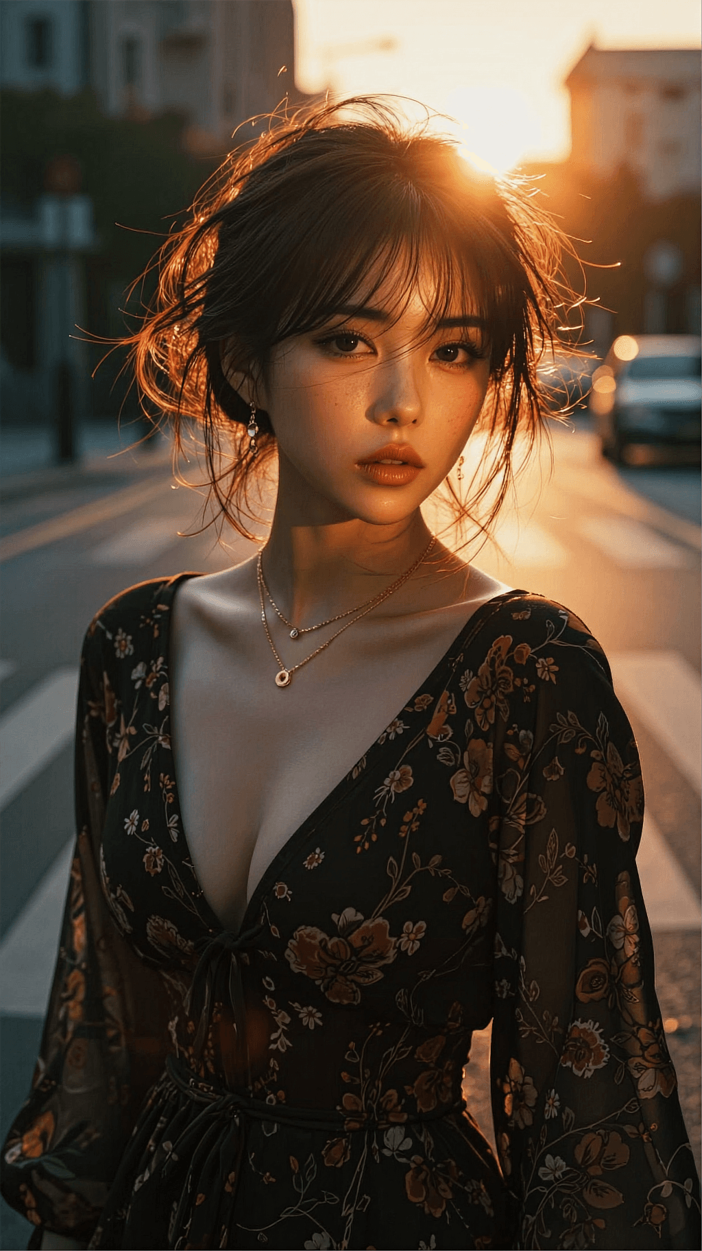AI generated: A highly detailed, photorealistic, cinematic vertical medium-close-up shot of a beautiful young East...