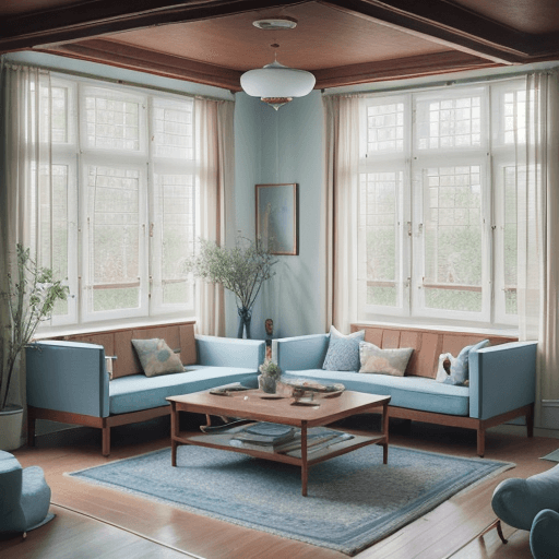 AI generated: High resolution photography interior design, dreamy sunken living room conversation pit, wooden floo...