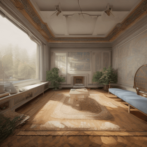 AI generated: High resolution photography interior design, dreamy sunken living room conversation pit, wooden floo...