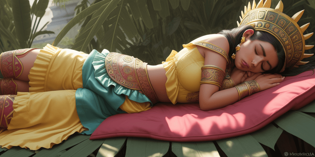 AI generated: princesa azteca hermosa durmiendo de espalda recostada