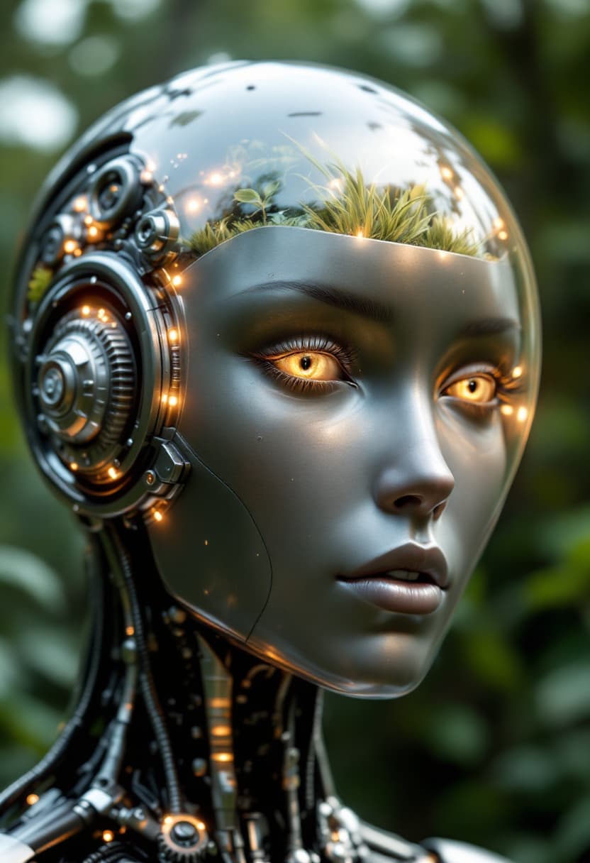 AI generated: 3d model, octane render volumetric, highly detailed videogame, A humanoid robot with a transparent d...