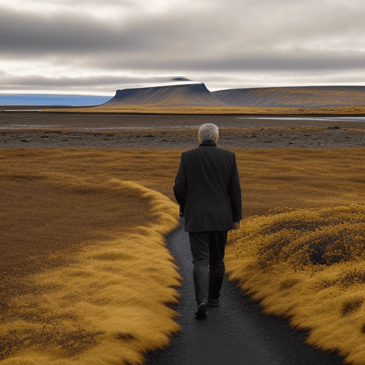 AI generated: Mature man in autumn icelandic landscape.