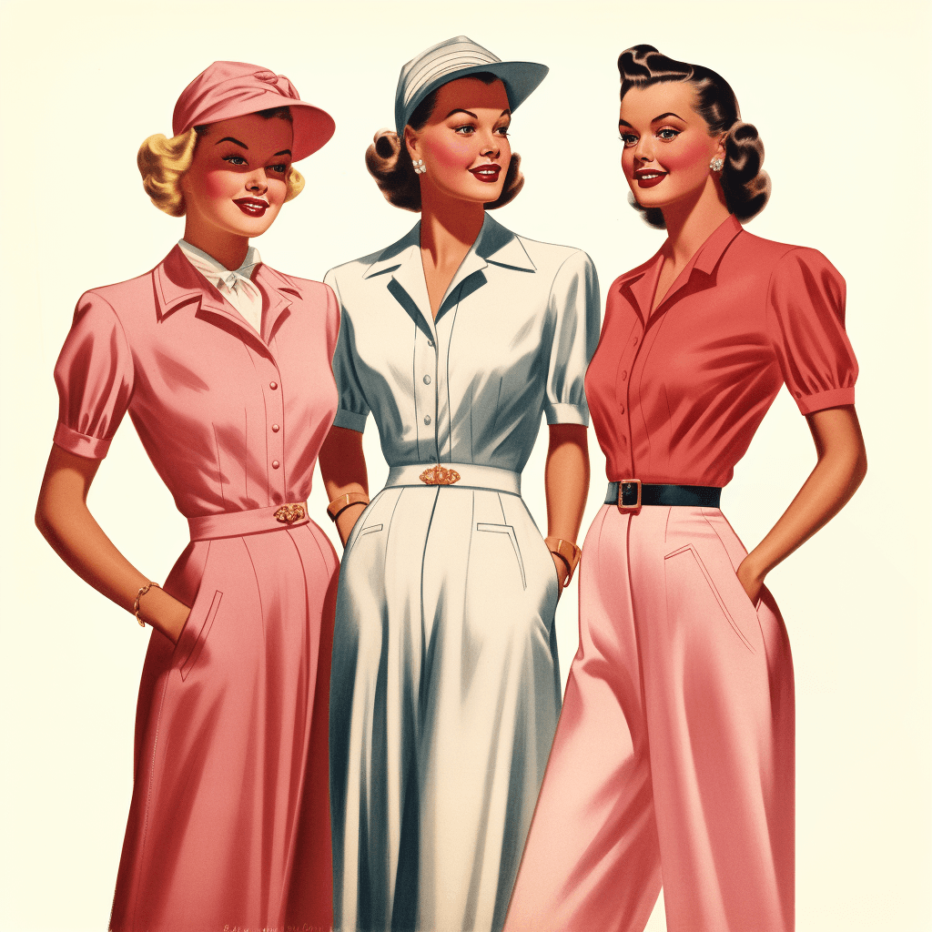 AI generated: women, perfect faces, fashion, 1954