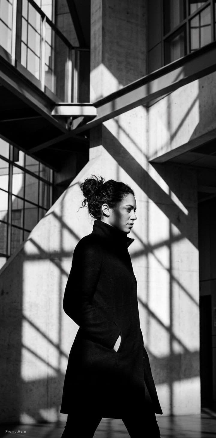 AI generated: high-resolution photograph, woman, stunning use of shadows, in the syle of crisp lines and forms,  U...