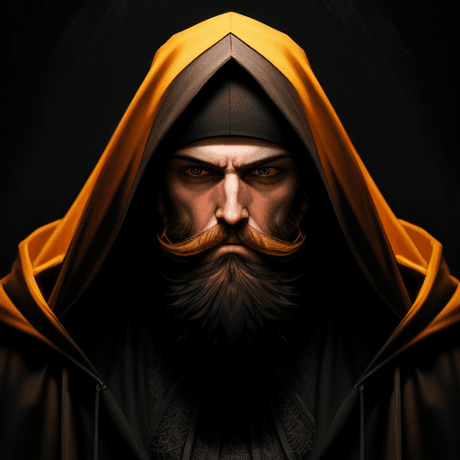 AI generated: hooded beard men, oil painting, portrait, intricate complexity, rule of thirds, madness, character c...