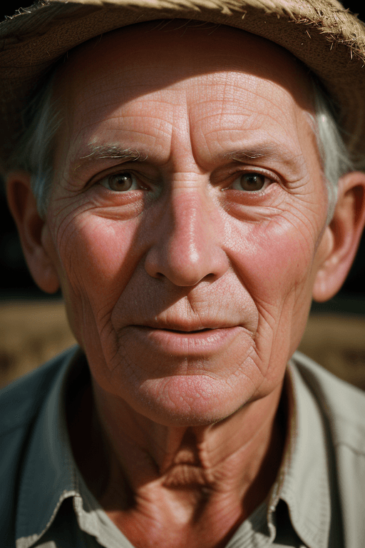 AI generated: Portrait photo of a 60 year old  farmer, close-up, face, dimly lighting, 35mm film photography, Shot...
