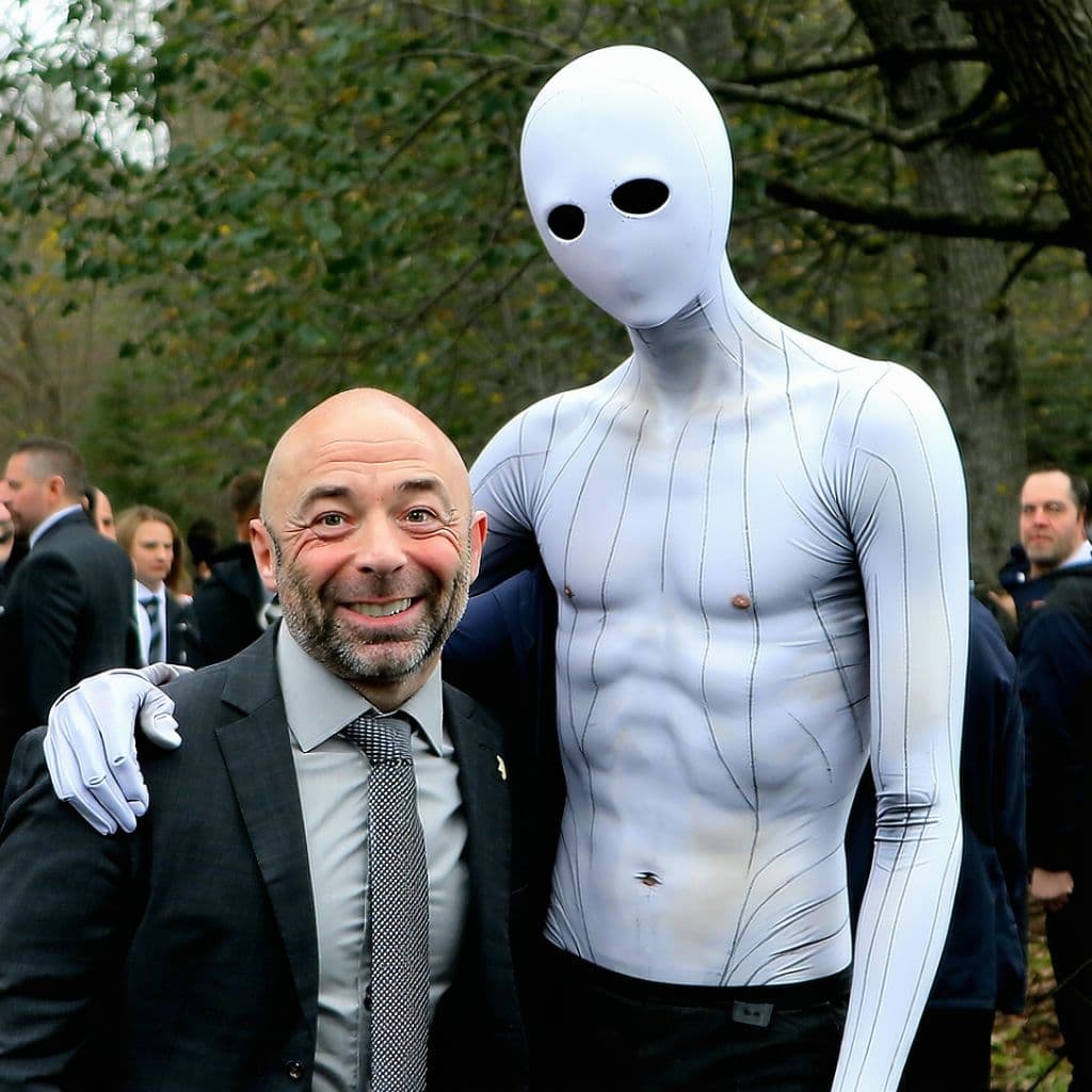 AI generated: Joe Rogan on set with slenderman, good friends