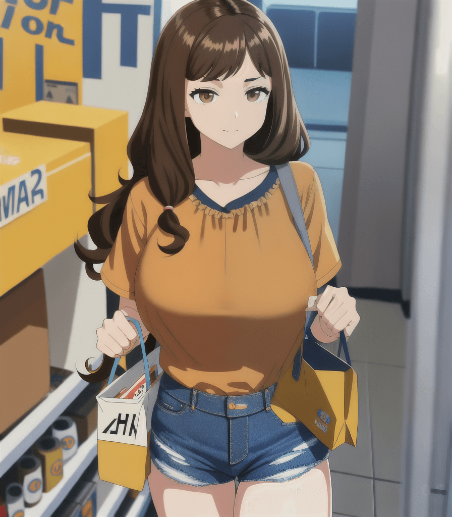 AI generated: (perfect anime illustration), 1girl, curly hair, medium hair, twin drills, brown hair, (huge breasts...