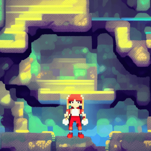 AI generated: style of cave story, a male person standing in front of a white background