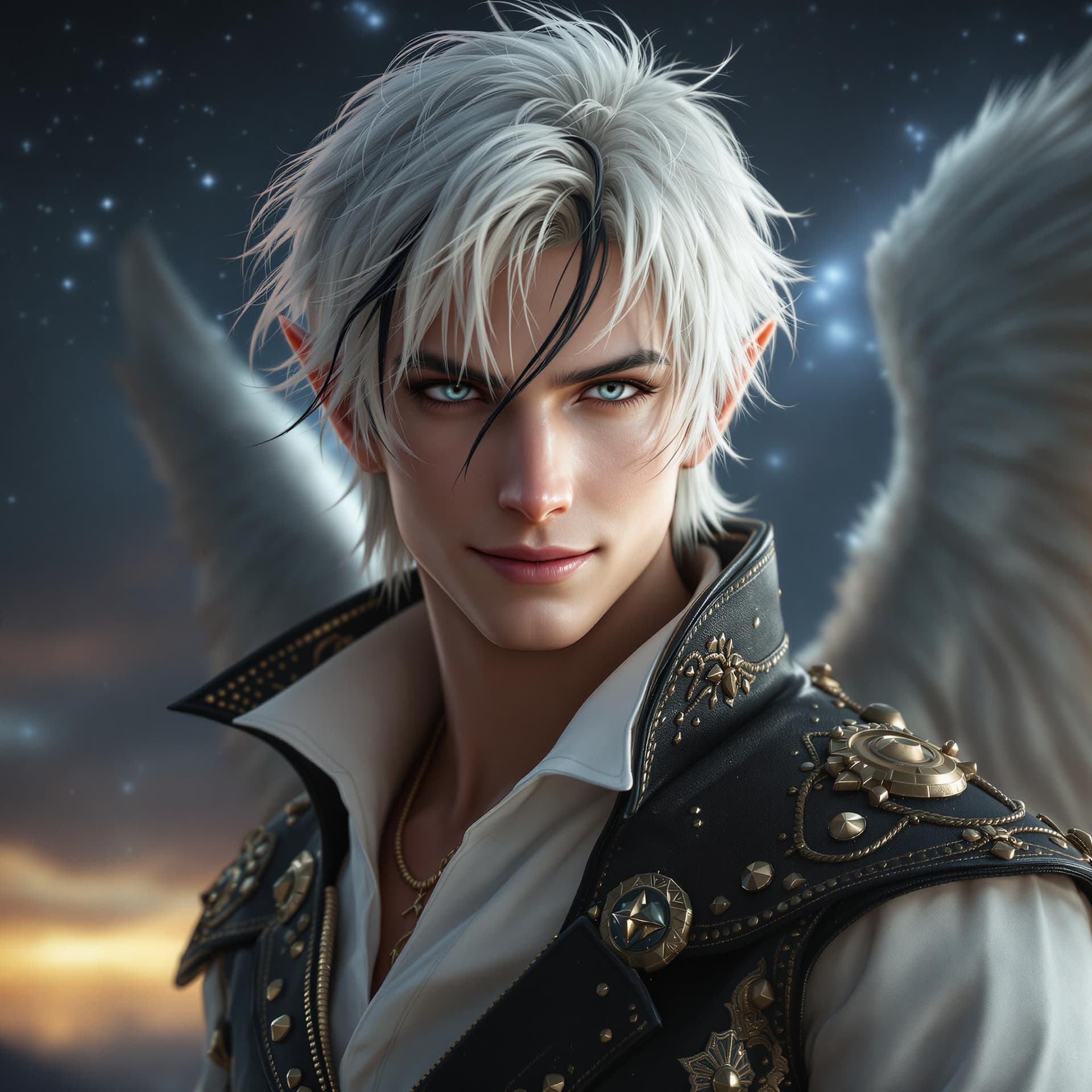 AI generated: High resolution photography, photorealistic portrait angelic male elf. handsome swashbuckler, soft p...