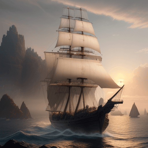 AI generated: Photo of a ultra realistic sailing ship, dramatic light, pale sunrise, cinematic lighting, battered,...
